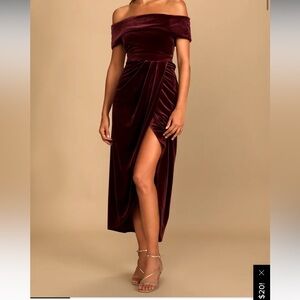 Lulus Velvet maroon off the shoulder dress
